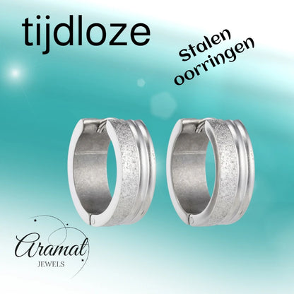 Oorringen – 20mm Creolen Duo Afwerking SandblastedGlans RVS Zilverkleur Unisex