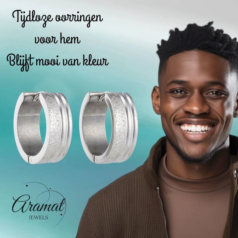 Oorringen – 20mm Creolen Duo Afwerking SandblastedGlans RVS Zilverkleur Unisex