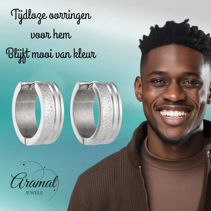 Oorringen – 20mm Creolen Duo Afwerking SandblastedGlans RVS Zilverkleur Unisex