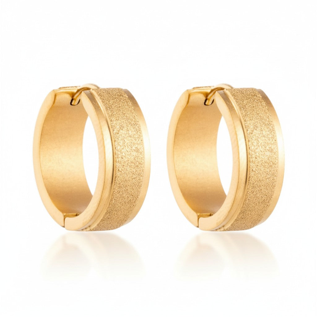 Oorringen – 20mm Creolen Sandblasted Lijn RVS Goudkleur Unisex