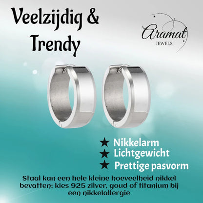 Oorringen – 20mm Creolen met Schuine Rand RVS Zilverkleur Unisex