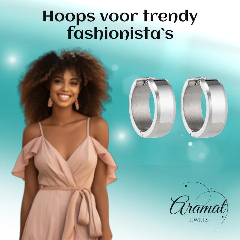 Oorringen – 20mm Creolen met Schuine Rand RVS Zilverkleur Unisex