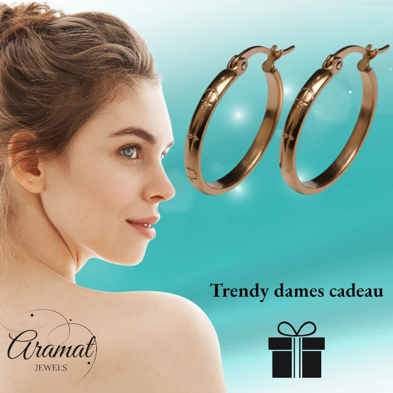 Oorringen – 20mm Creool Anker Motief RVS Roségoudkleur Dames