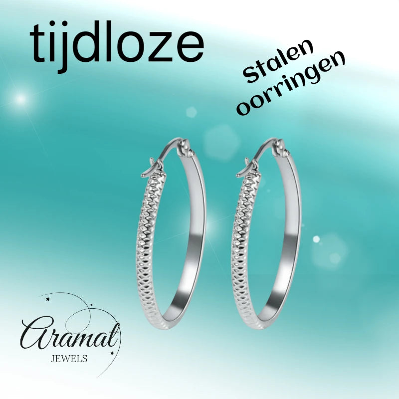 Oorringen – 20mm Creool Puntjes Patroon RVS Zilverkleur Dames
