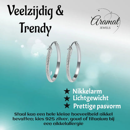 Oorringen – 20mm Creool Puntjes Patroon RVS Zilverkleur Dames