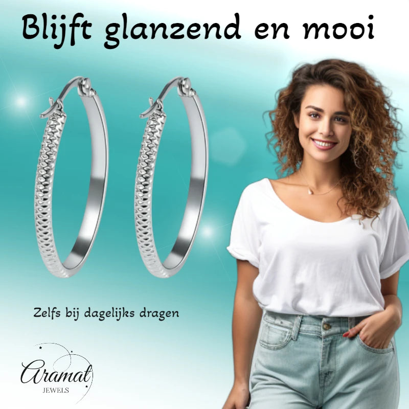 Oorringen – 20mm Creool Puntjes Patroon RVS Zilverkleur Dames