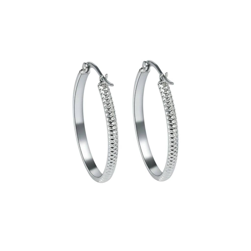 Oorringen – 30mm Creool Puntjes Patroon RVS Zilverkleur Dames