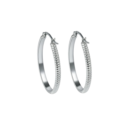 Oorringen – 30mm Creool Puntjes Patroon RVS Zilverkleur Dames