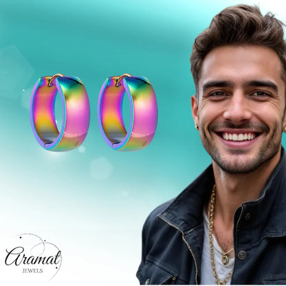 Oorringen – 20mm Huggie Glad RVS Regenboogkleur Unisex