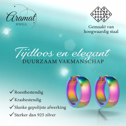 Oorringen – 20mm Huggie Glad RVS Regenboogkleur Unisex