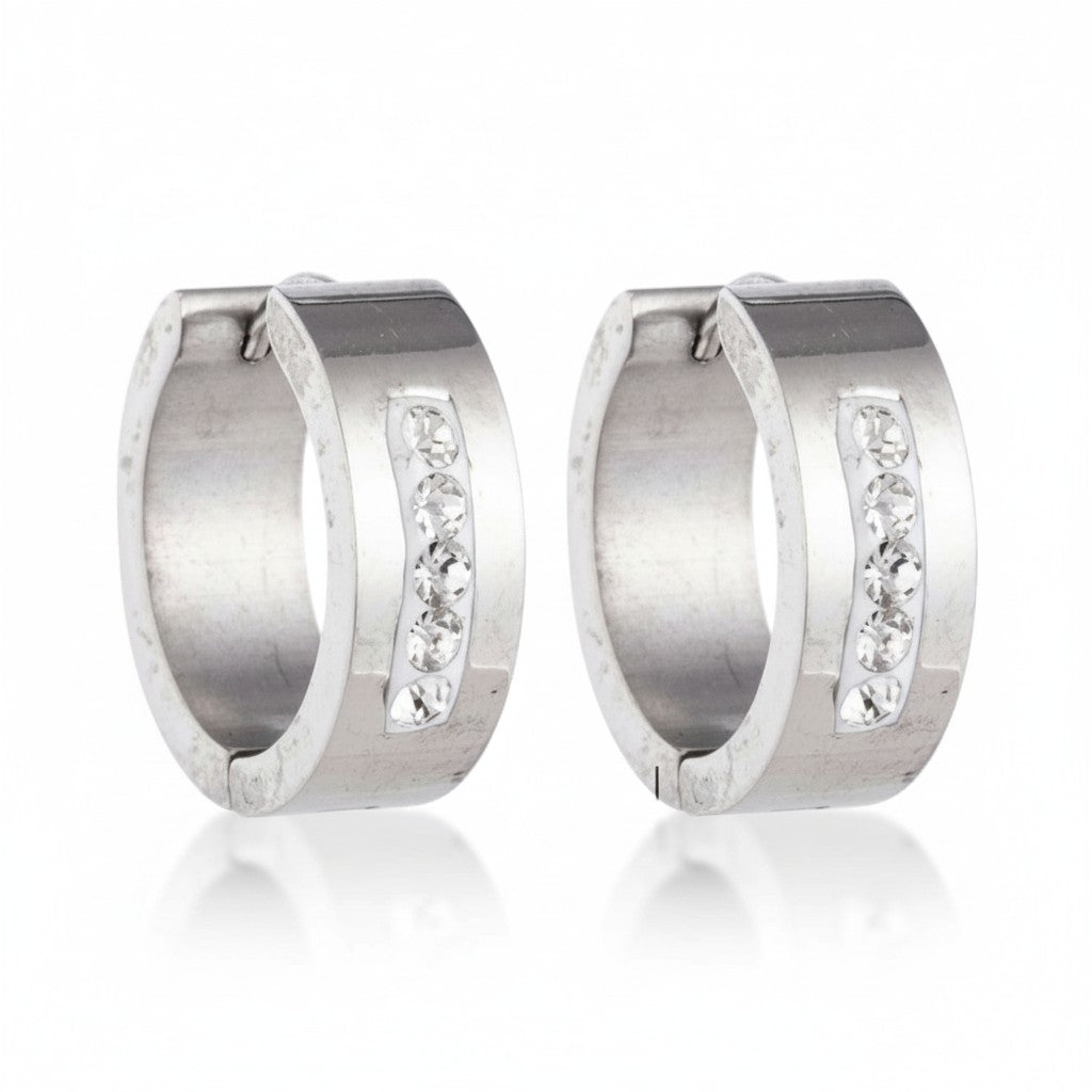 RVS Oorringen Kristal Streep Zilverkleur 20mm - Dames