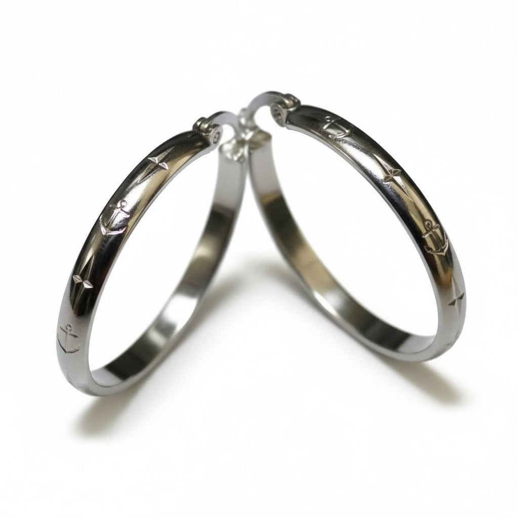 Oorringen – 30mm Creool Anker Motief RVS Zilverkleur Unisex