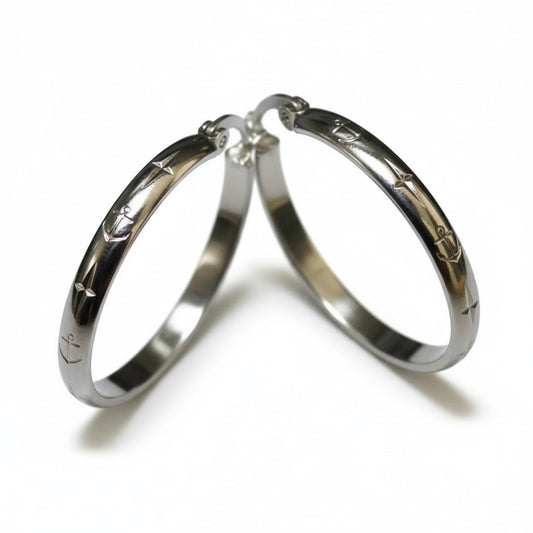 Oorringen – 35mm Creool Anker Motief RVS Zilverkleur Dames