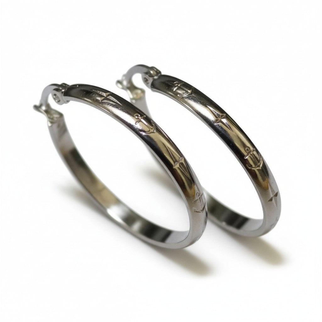 Oorringen – 30mm Creool Anker Motief RVS Zilverkleur Unisex