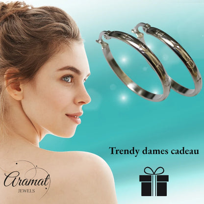 Oorringen – 30mm Creool Anker Motief RVS Zilverkleur Unisex