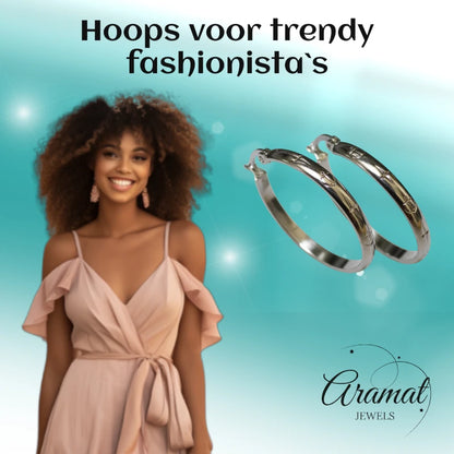 Oorringen – 30mm Creool Anker Motief RVS Zilverkleur Unisex