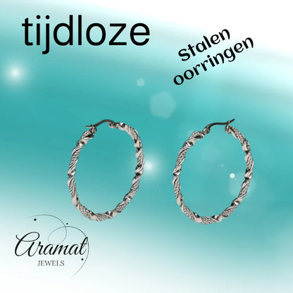 Oorringen – RVS Zilverkleur Twisted Design (30mm of 40mm)