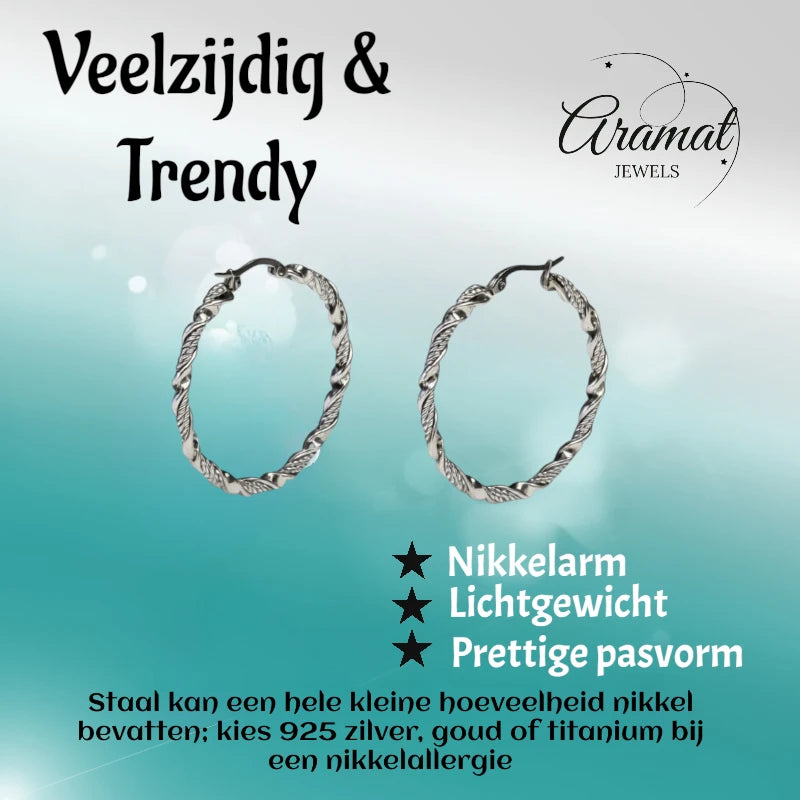 Oorringen – RVS Zilverkleur Twisted Design (30mm of 40mm)