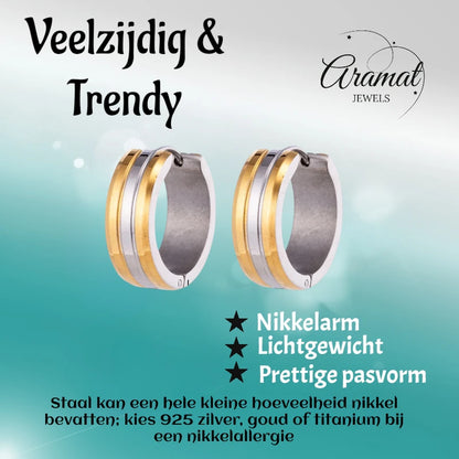 Oorringen – 20mm Bicolor Streep RVS Goud/Zilverkleur Dames