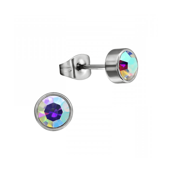 AB multikleur kristal oorstekers – 5mm zilver RVS - Aramat Jewels - Oorbellen - cadeautip