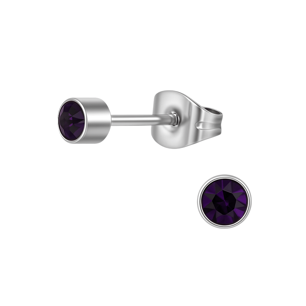 Amethist paarse kristal oorstekers – 4mm RVS - Aramat Jewels - Oorbellen - cadeautip