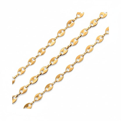 Aramat Jewels goudkleurige stalen koffieboon ketting van 60cm met 5,2mm schakels in een luxe mariner design.