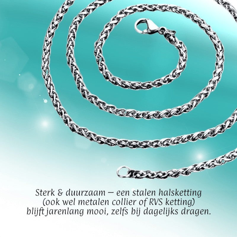 Aramat Jewels zilverkleurige RVS vossenstaart ketting van 75 cm lang en 8 mm breed met een robuust schakelontwerp.