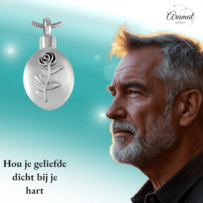 Ashanger Ovaal met Roos - Zilverkleurig RVS - hang566 - Gedenkhangers kopen# - 30mm - alles - ashangers