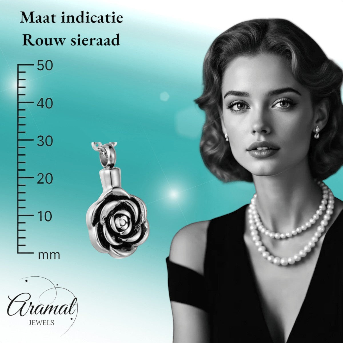 Ashanger roos zilverkleurig – gedenksieraad RVS - Aramat Jewels - Gedenkhangers - cadeautip