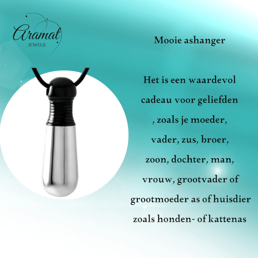 Bicolor stalen ashanger buis – zwart & zilver 38mm - Aramat Jewels - Gedenkhangers - cadeautip