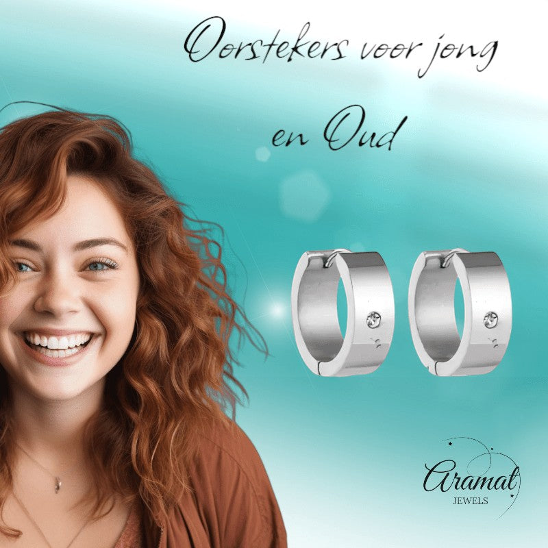 Brede Huggie Oorringen 20x7mm Zilverkleur - Aramat Jewels - Oorringen - cadeautip