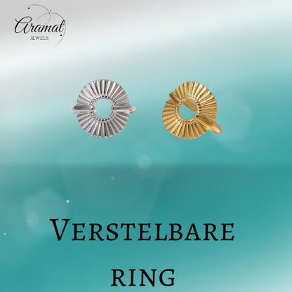 Brede One Size Ring RVS met Cirkel en Lijnenspel (18 mm) - Aramat Jewels - Ringen - cadeautip