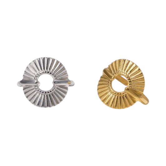 Brede One Size Ring RVS met Cirkel en Lijnenspel (18 mm) - Aramat Jewels - Ringen - cadeautip