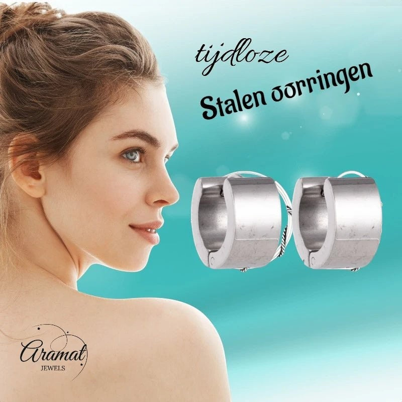 Brede Zilverkleurige Rvs huggies - oor5877 - se20002 - Oorringen kopen