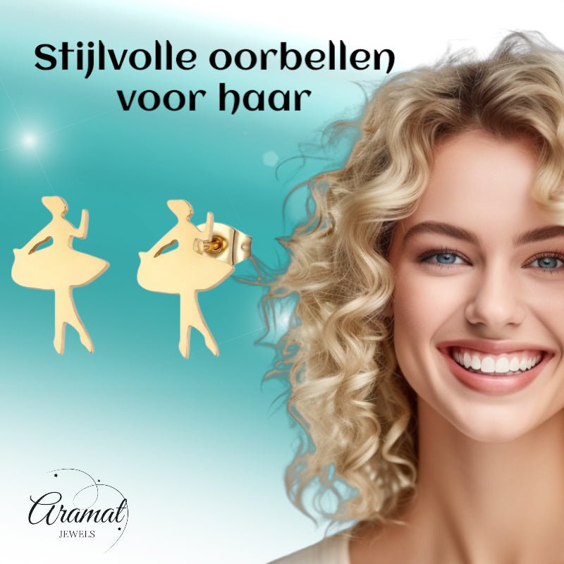 Danseres Oorbellen – Goudkleurig Staal 10x6mm - Aramat Jewels - Oorbellen - cadeautip