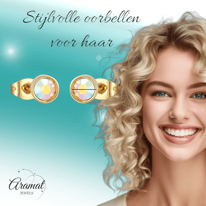 Goudkleurige AB kristal oorbellen – 6 mm - oor4116 - Oorbellen kopen# - 6mm - AB - AB Transparant
