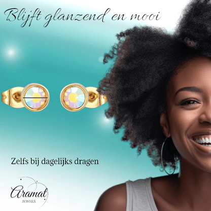 Goudkleurige AB kristal oorbellen – 6 mm - oor4116 - Oorbellen kopen# - 6mm - AB - AB Transparant