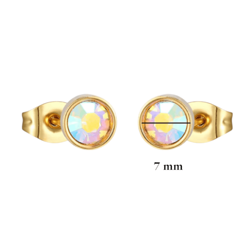 Goudkleurige AB kristallen oorbellen – 7 mm - oor4200 - Oorbellen kopen# - 7mm - AB - AB Transparant