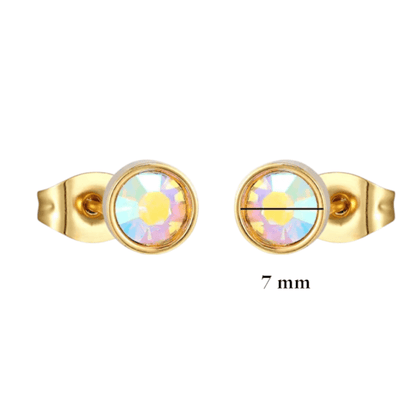 Goudkleurige AB kristallen oorbellen – 7 mm - oor4200 - Oorbellen kopen# - 7mm - AB - AB Transparant