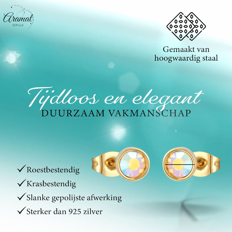 Goudkleurige AB kristallen oorbellen – 7 mm - oor4200 - Oorbellen kopen# - 7mm - AB - AB Transparant