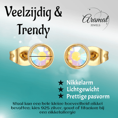 Goudkleurige AB kristallen oorbellen – 7 mm - oor4200 - Oorbellen kopen# - 7mm - AB - AB Transparant