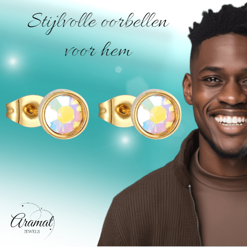 Goudkleurige AB kristallen oorbellen – 8 mm - oor4117 - Oorbellen kopen# - 8mm - AB - AB Transparant