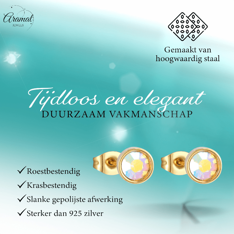 Goudkleurige AB kristallen oorbellen – 8 mm - oor4117 - Oorbellen kopen# - 8mm - AB - AB Transparant