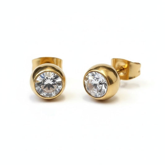 Goudkleurige Bolletjes Oorbellen met Zirkonia - Aramat Jewels - Oorbellen - cadeautip
