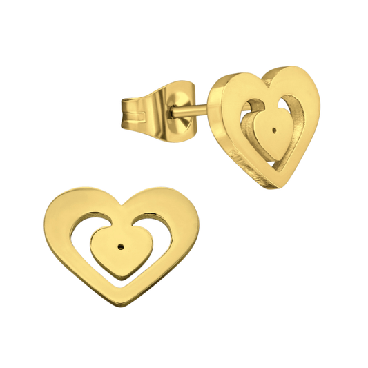 Goudkleurige hartjes oorstekers – 11x9mm RVS - Aramat Jewels - Oorbellen - cadeautip