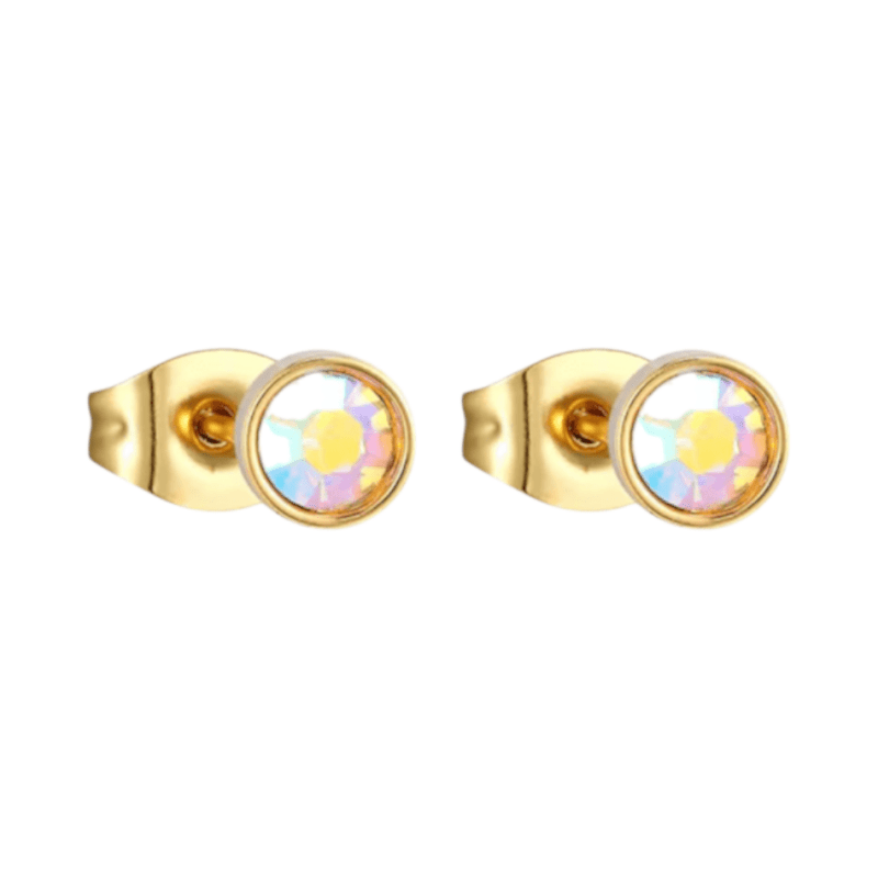 Goudkleurige oorbellen met AB kristal – 4 mm - oor4160 - Oorbellen kopen# - 4mm - AB - AB Transparant