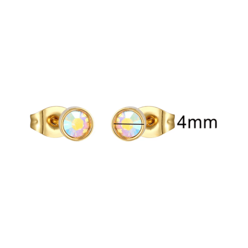 Goudkleurige oorbellen met AB kristal – 4 mm - oor4160 - Oorbellen kopen# - 4mm - AB - AB Transparant