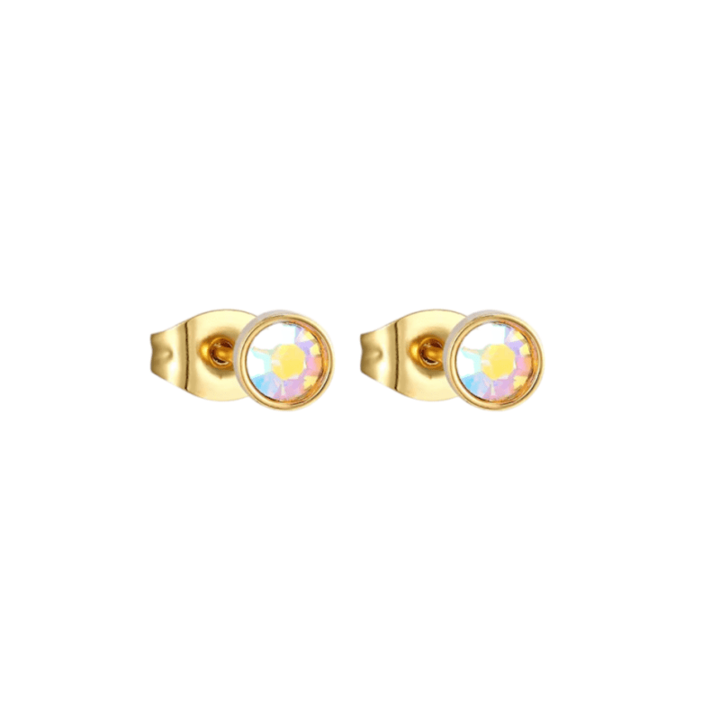 Goudkleurige oorbellen met AB kristal – 4 mm - oor4160 - Oorbellen kopen# - 4mm - AB - AB Transparant