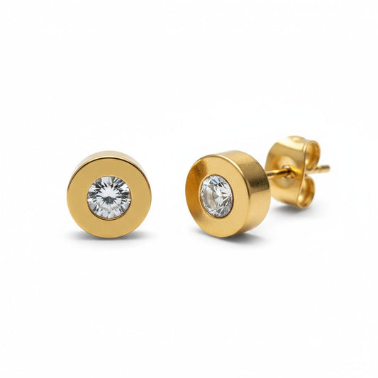 Goudkleurige Ronde Oorbellen met Zirkonia - Aramat Jewels - Oorbellen - cadeautip