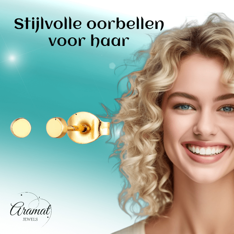 Goudkleurige Ronde Oorstekers RVS 3mm - Aramat Jewels - Oorbellen - cadeautip